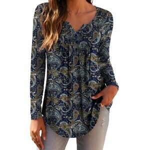 Women's a. Jesdani Long Sleeve Paisley Henley Top Size M